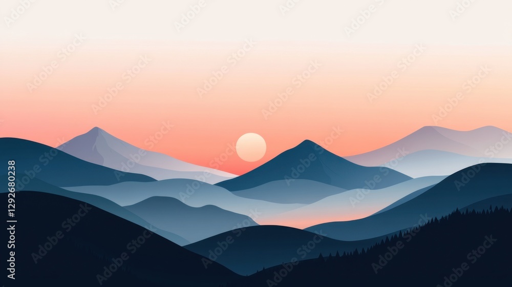 Fototapeta premium Illustration of Mountain Range at Sunrise