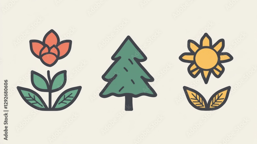 Obraz premium Isolated Floral and Tree Illustrations
