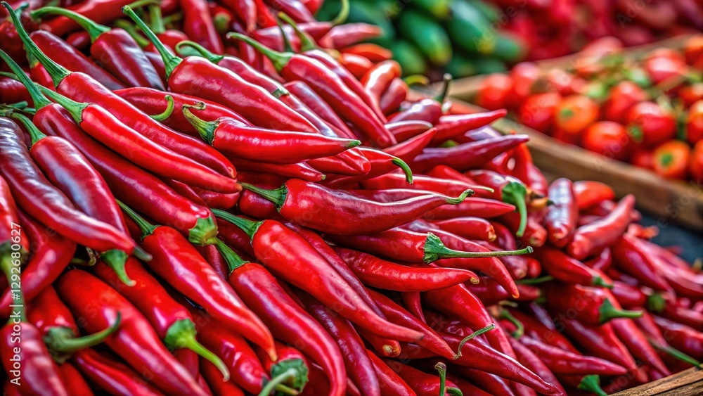 Fresh market peppers: Red serranos, chilies. Fresh market peppers: Red serranos, chilies.