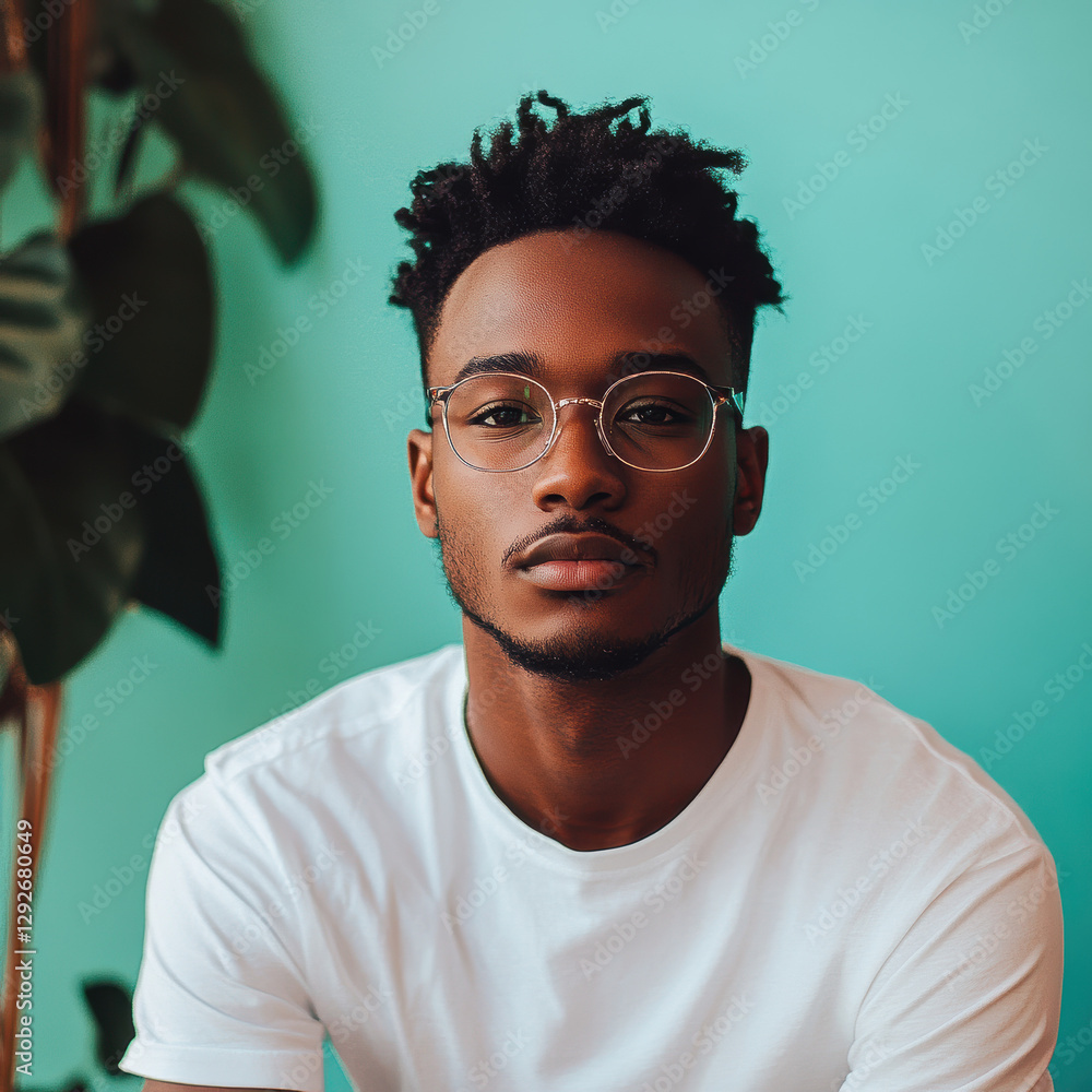 Obraz premium Portrait of a young man in stylish glasses indoor studio photography modern environment close-up view fashion concept