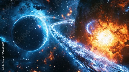 A celestial river of plasma flows between planets linking distant galaxies with glowing bridges