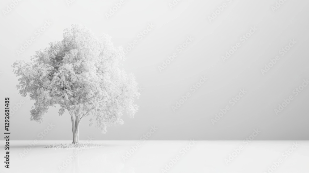 Fototapeta premium Monochrome White Tree on Reflective Surface