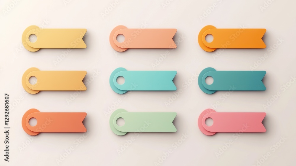 Fototapeta premium Nine Colored Banner Shapes with Holes, 3x3 Grid