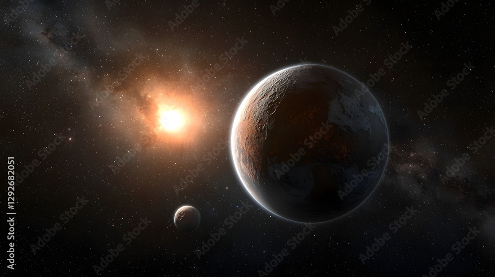 Naklejka premium Satellite View of Proxima b s Polar Regions Showcasing Icy Landscapes Frozen Hemispheres and Potential Geothermal Activity on the Distant Exoplanet