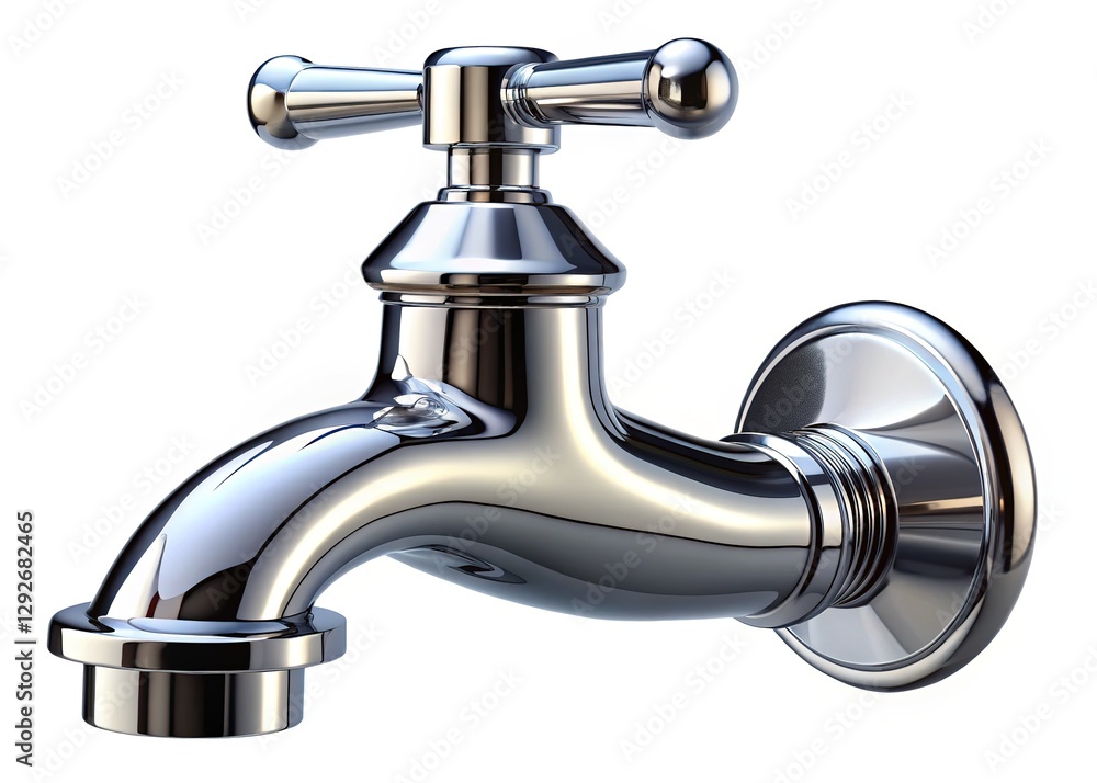 Isolated silver faucet, modern minimalist concept.