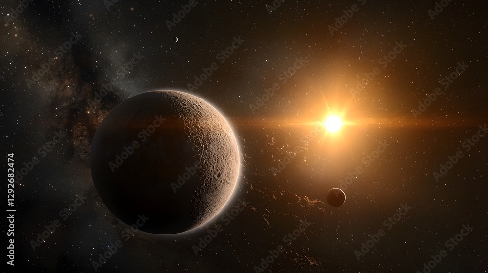 scientific visualization showcasing the orbit of the exoplanet Proxima b around the red dwarf star Proxima Centauri highlighting the tidal locking effects and captivating cosmic landscape scientific visualization showcasing the orbit of the exoplanet Proxima b around the red dwarf star Proxima Centauri highlighting the tidal locking effects and captivating cosmic landscape