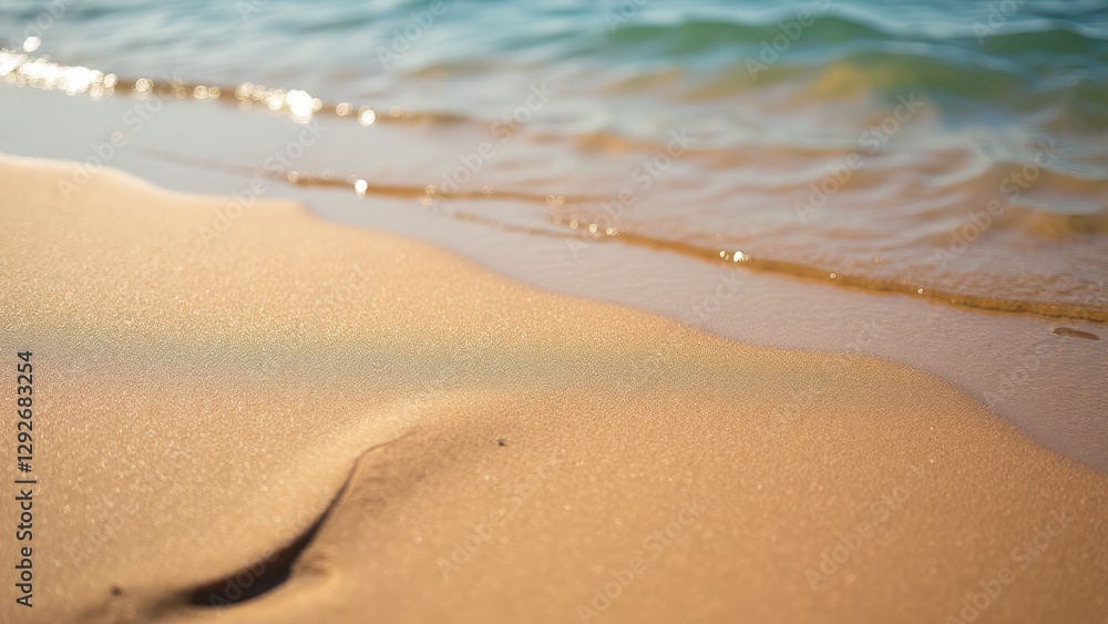 Gentle waves lap against the river sand, creating a serene and peaceful scene. Gentle waves lap against the river sand, creating a serene and peaceful scene.