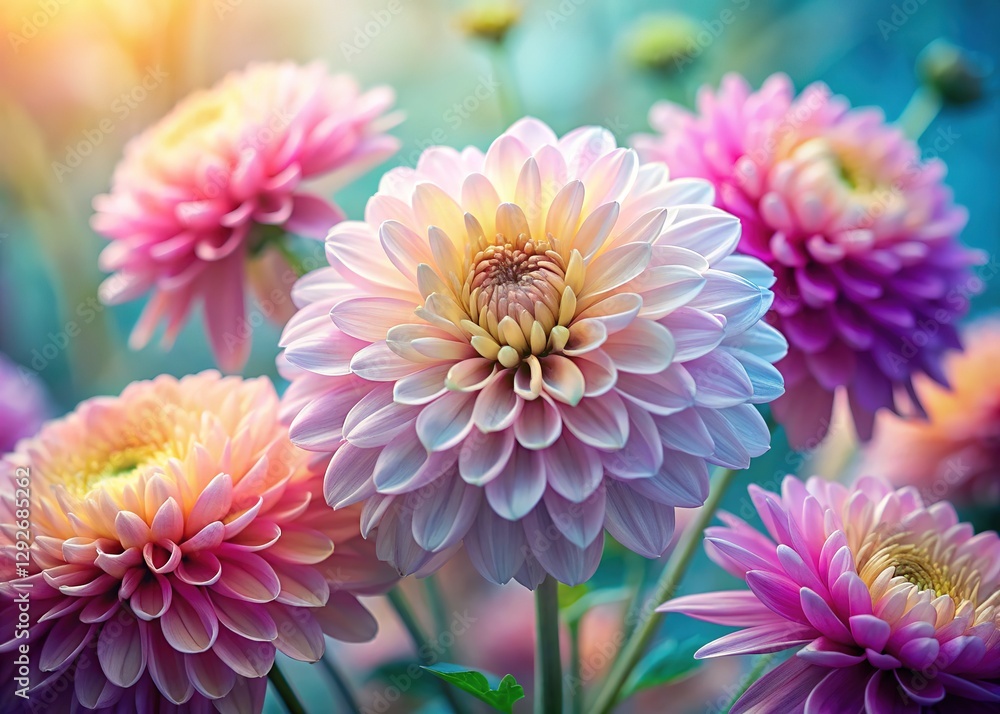 Obraz premium Pastel chrysanthemum art, AI-generated, blurred, simple elegance.