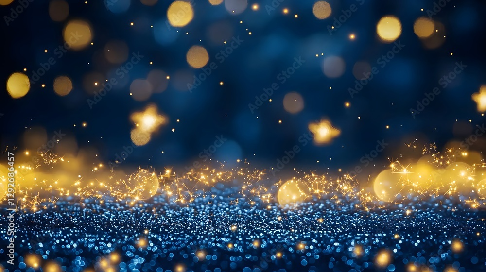 Naklejka premium Elegant 2024 New Year Background with Shimmering Gold Foil Accents Twinkling Stars and Soft Golden Bokeh Lights on a Dark Navy Backdrop Celebrating a Bright and Prosperous Year Ahead