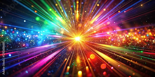 Shiny abstract explosion, light rays, 3D render.