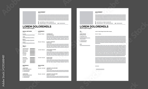 Resume CV Template. Minimalist resume and cover letter layout design. Professional resume cv template. Vector illustration