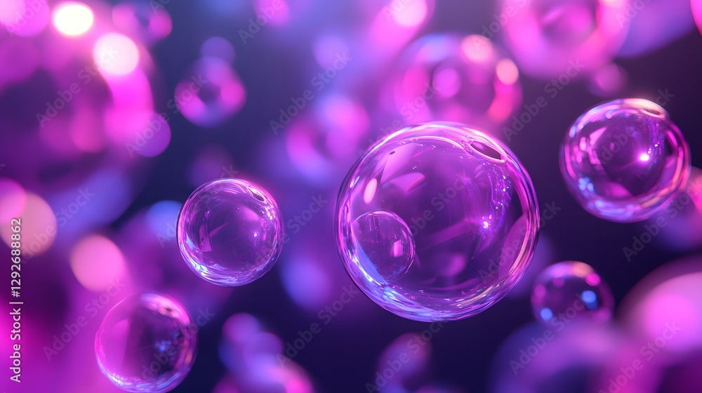 glowing, translucent bubbles floating against a background of blurred purple lights glowing, translucent bubbles floating against a background of blurred purple lights
