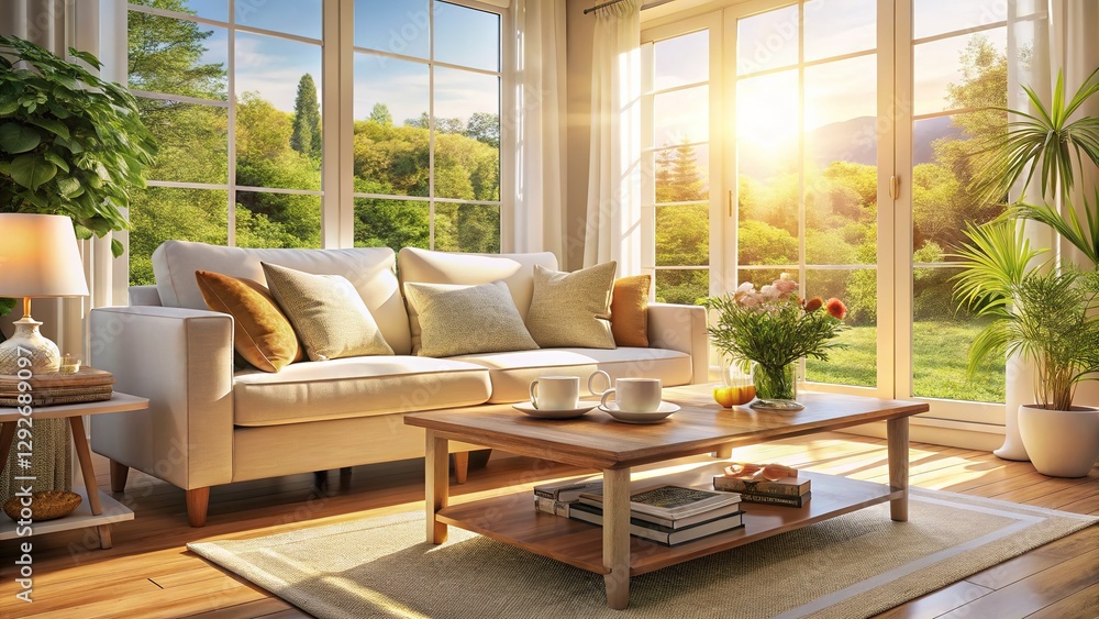 Tranquil living room scene, photorealistic AI art, relaxing. Tranquil living room scene, photorealistic AI art, relaxing.