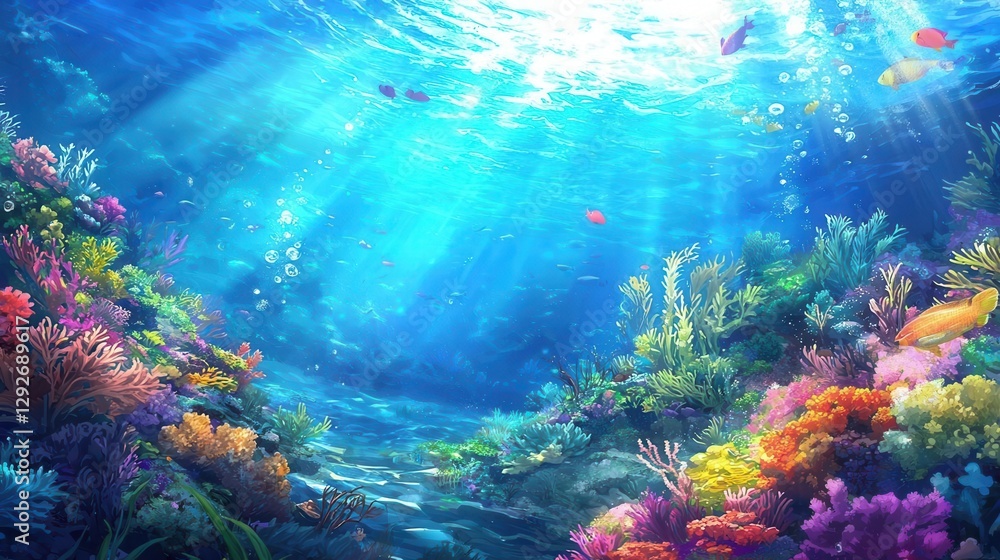 Fototapeta premium Vibrant Underwater Scene Colorful Coral Reef and Fish