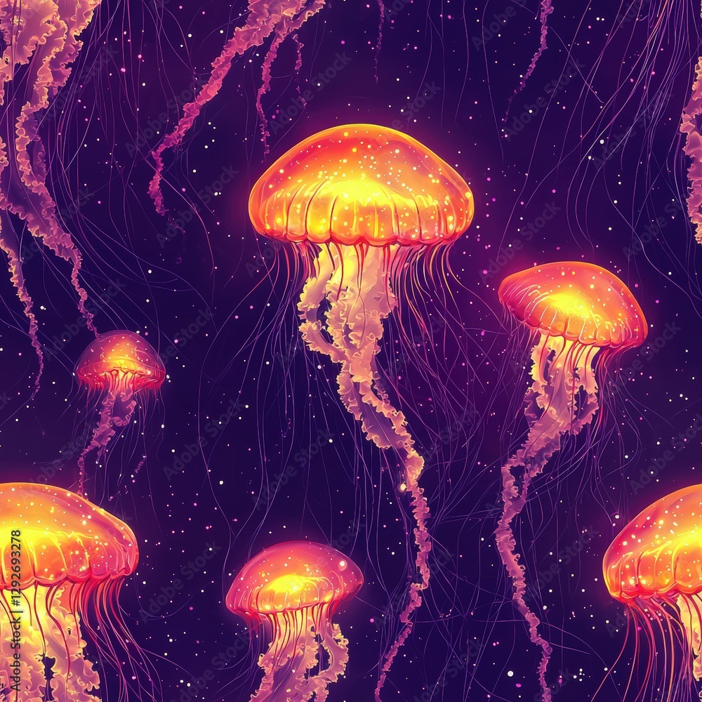 Enchanting jellyfish floating gracefully against a purple background creating a dreamlike scene Enchanting jellyfish floating gracefully against a purple background creating a dreamlike scene