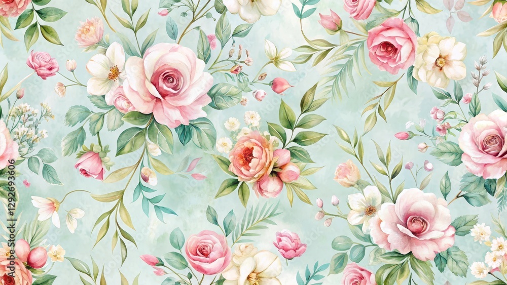 Delicate, hand-painted floral design with intricate details and soft colors, ideal for adding a touch of elegance to your design or layout, watercolor effect, seamless patterns Delicate, hand-painted floral design with intricate details and soft colors, ideal for adding a touch of elegance to your design or layout, watercolor effect, seamless patterns