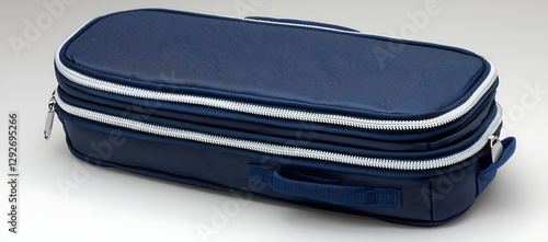 Navy Blue Double-Zippered Rectangular Travel Case with Handle