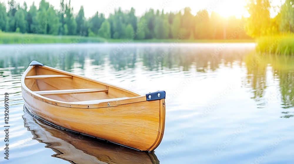 Obraz premium Canoeing at sunrise serene lake nature photography tranquil environment peaceful view