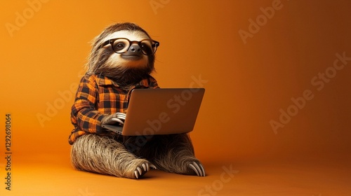Sloth Working on Laptop
