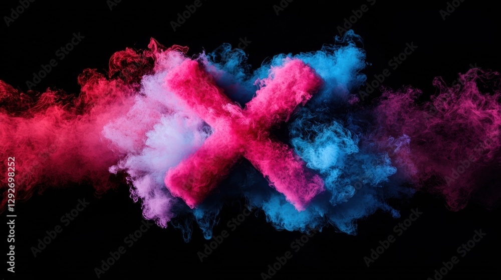 Fototapeta premium Colorful smoke x mark icon digital art abstract background vibrant atmosphere artistic perspective