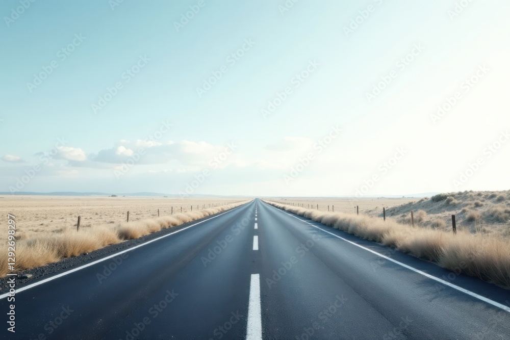 Endless Asphalt Journey A Long Straight Road Through Arid Plains Under a Pale Sky Endless Asphalt Journey A Long Straight Road Through Arid Plains Under a Pale Sky