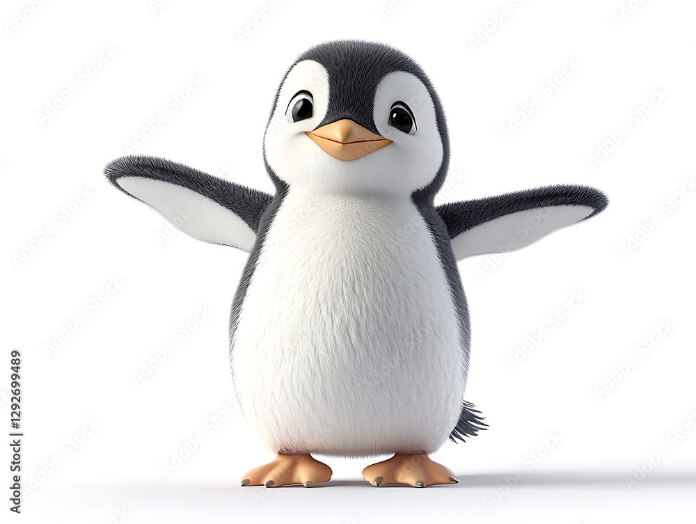 Fototapeta premium Playful cartoon penguin displaying joy in a bright environment