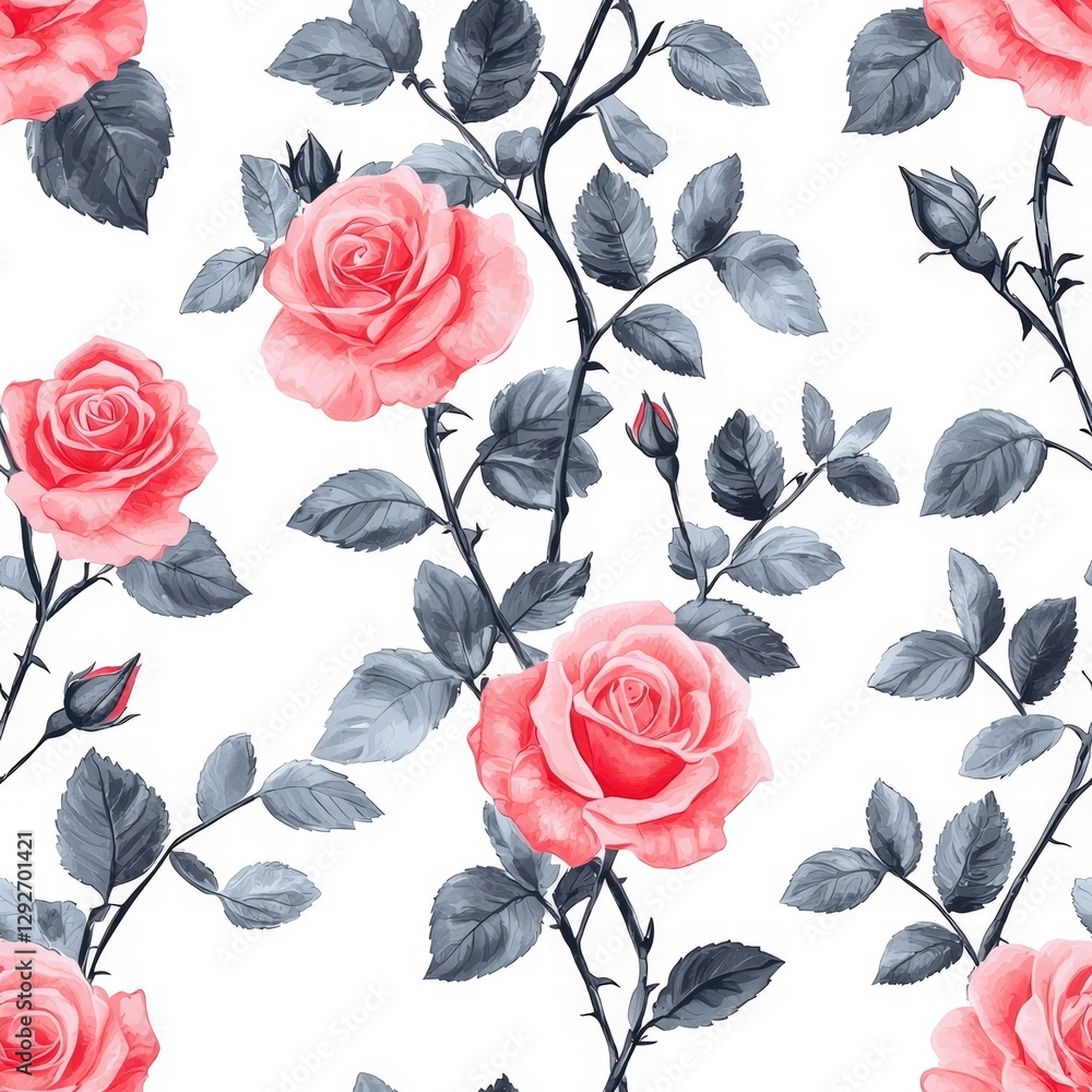Obraz premium Graceful rose pattern featuring flourishing floral motifs on an elegant background for textile use