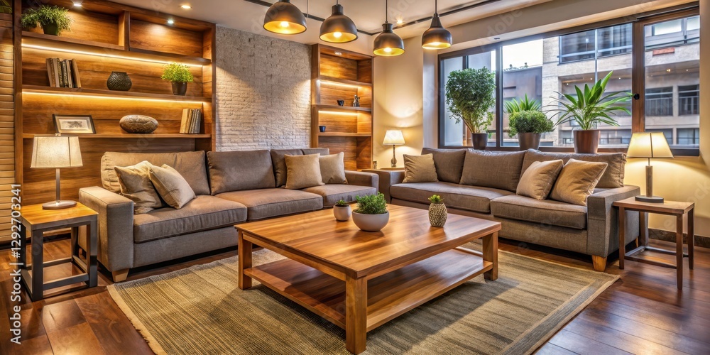 Cozy common room with comfortable couches and modern coffee table Cozy common room with comfortable couches and modern coffee table