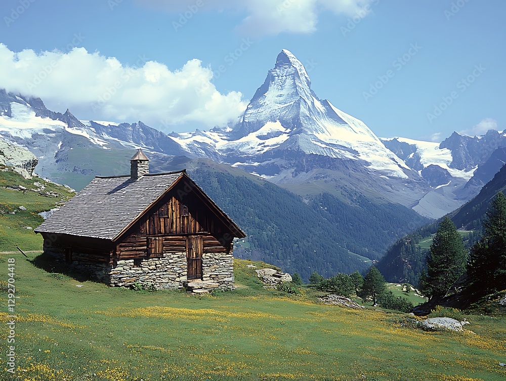 Obraz premium Swiss Alps Hut Mountain Landscape