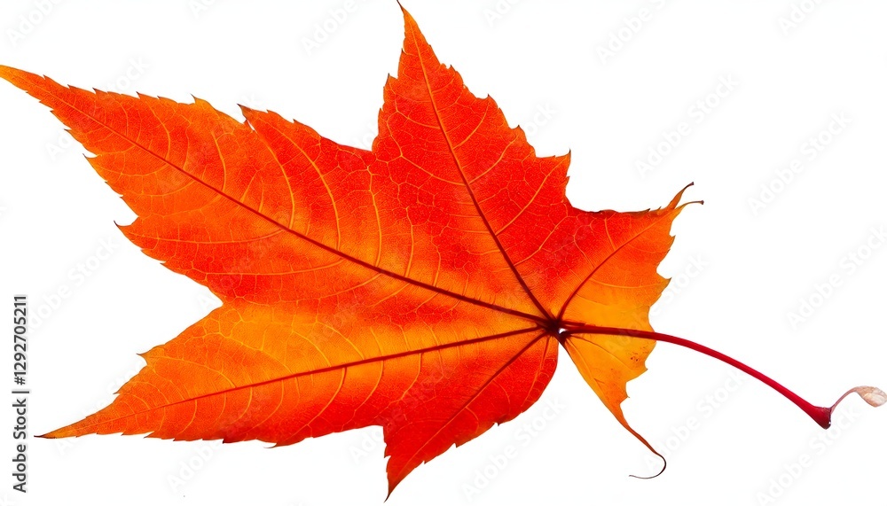 Single maple leaf with warm autumn hues, cut out on white background. Single maple leaf with warm autumn hues, cut out on white background.