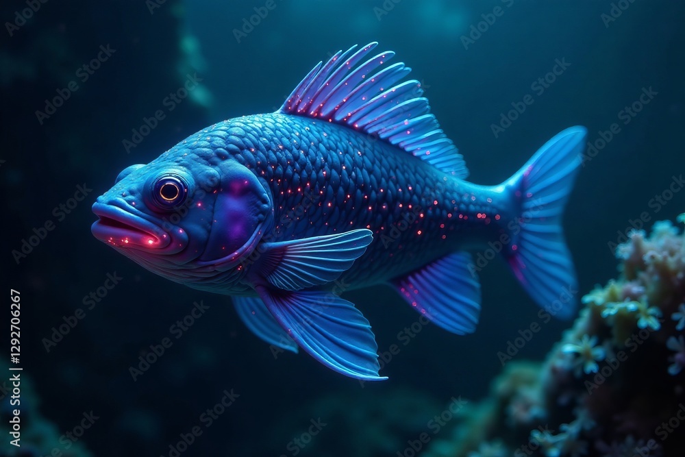 A mysterious deep sea fish with glowing scales and bioluminescent tentacles in dark underwater abyss, marine life, deep sea, dark abyss A mysterious deep sea fish with glowing scales and bioluminescent tentacles in dark underwater abyss, marine life, deep sea, dark abyss