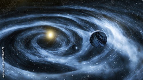A cosmic energy storm bends planetary orbits forming surreal waves of gravitational light