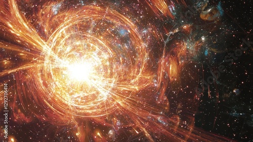A futuristic AI reconstructs a shattered star forming a massive cosmic energy beacon
