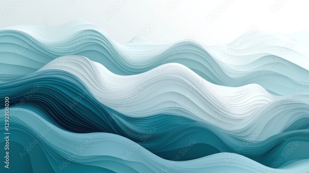 Abstract Waves in Shades of Teal and White for Tranquil Backdrop Abstract Waves in Shades of Teal and White for Tranquil Backdrop