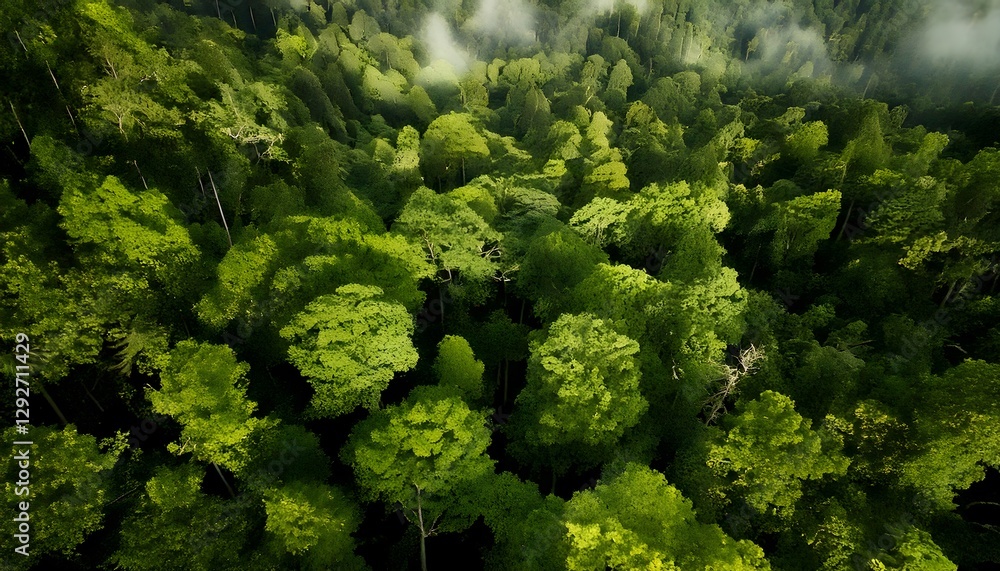 Expansive aerial view of a forest, highlighting dense foliage and natural beauty Expansive aerial view of a forest, highlighting dense foliage and natural beauty