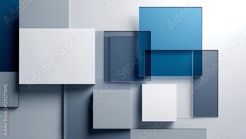 A modern geometric background with transparent overlapping squares in gray, blue, and white, conveying structure and professionalism for corporate use.