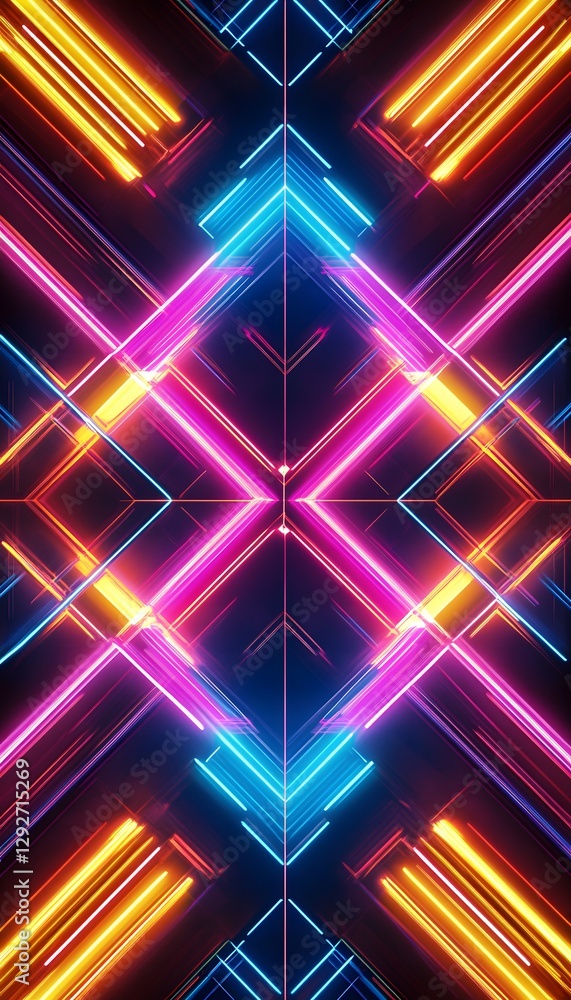 Symmetrical abstract pattern featuring neon lines and vibrant colors Symmetrical abstract pattern featuring neon lines and vibrant colors