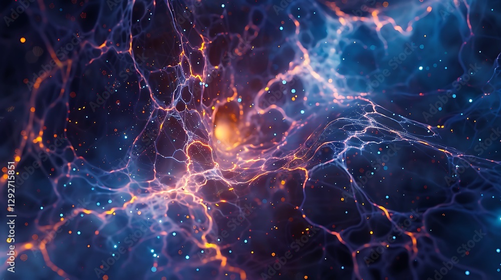 Glowing Abstract Network of Light Particles in Deep Blue and Orange Colors Glowing Abstract Network of Light Particles in Deep Blue and Orange Colors