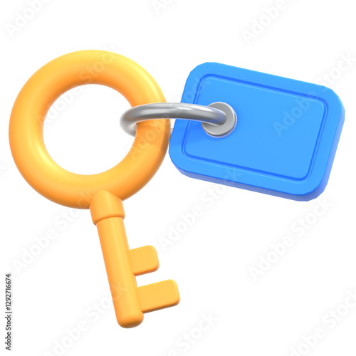 Konstfotografi Room Key with Blue Tag 3D Icon Illustration. Low Poly Style