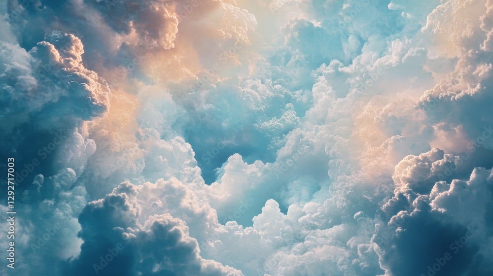 Beautiful clouds with warm light and a blue sky background