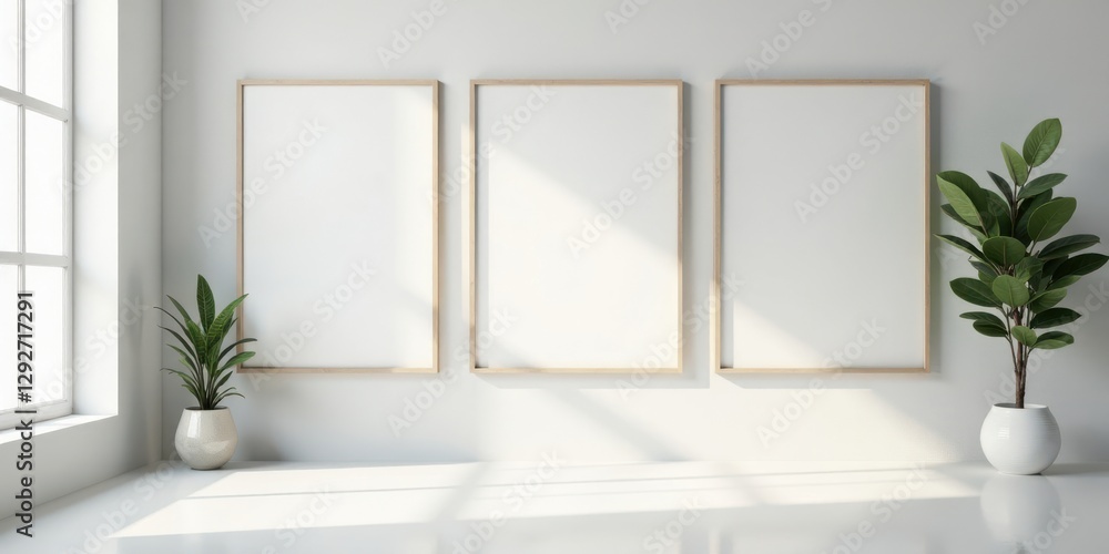 Minimalist Interior Design Mockup Featuring Empty Frames and Indoor Plants Minimalist Interior Design Mockup Featuring Empty Frames and Indoor Plants