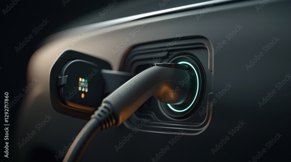 Electric Vehicle Charging Port Close-Up Modern Car Technology Detail Indoor Environment Macro Perspective Electric Vehicle Charging Port Close-Up Modern Car Technology Detail Indoor Environment Macro Perspective