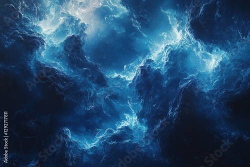 Wallpaper Mural Abstract blue cloudscape, glowing texture. Ideal for fantasy, cosmic, or ocean themes, evokes depth and mystery. Torontodigital.ca