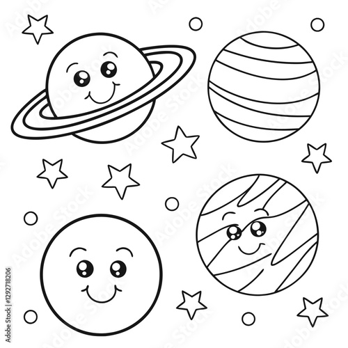 Wallpaper Mural Adorable Smiling Planets Coloring Sheet for Kids Torontodigital.ca