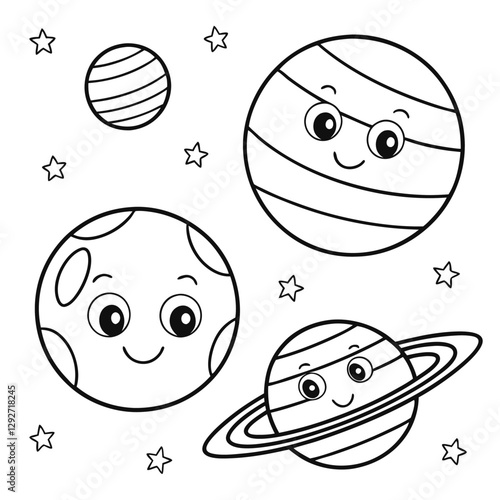 Whimsical Space-Themed Coloring Page for Children