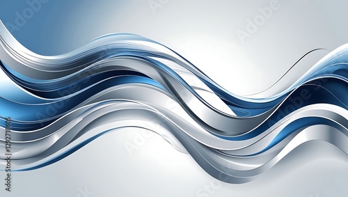 An abstract background with flowing blue, silver, and white curves, symbolizing growth and fluid communication, ideal for finance and business presentations.