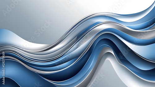An abstract background with flowing blue, silver, and white curves, symbolizing growth and fluid communication, ideal for finance and business presentations.