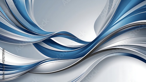 An abstract background with flowing blue, silver, and white curves, symbolizing growth and fluid communication, ideal for finance and business presentations.