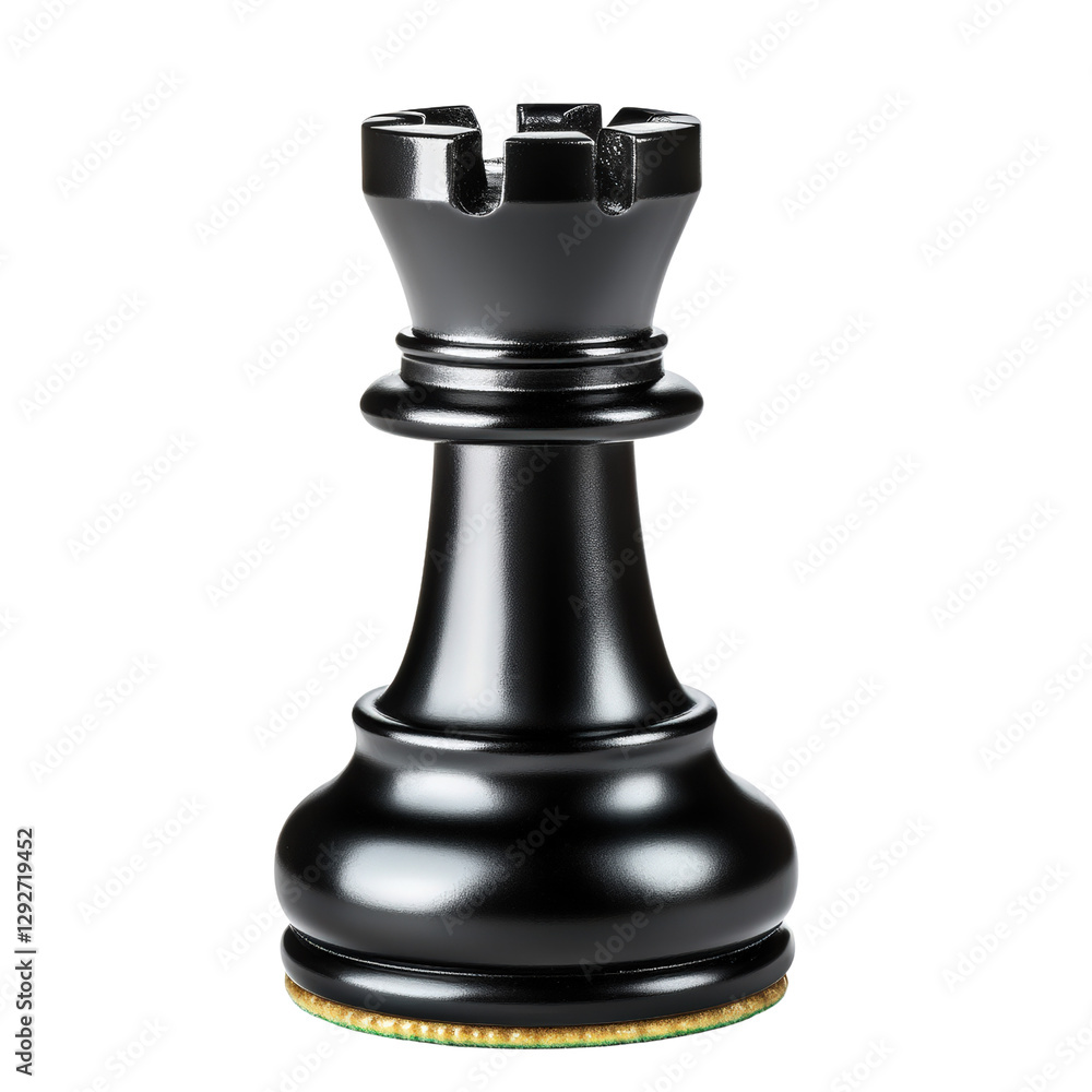 Black chess piece standing alone on a light surface representing strategy and intelligence in the classic game of chess isolated on transparent background.. Black chess piece standing alone on a light surface representing strategy and intelligence in the classic game of chess isolated on transparent background..