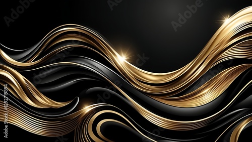 A luxurious background with flowing golden waves on a deep black base, exuding sophistication and power, perfect for high-end branding and executive presentations.